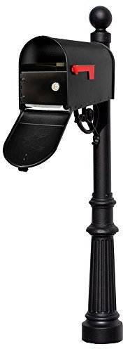 Qualarc LMPST-E1-LKIT-804-BLK Lewiston Rust Free Cast Aluminum Locking Mailbox System with Economy Mailbox, Post, Decorative Ball Finial & Fluted Base, Black