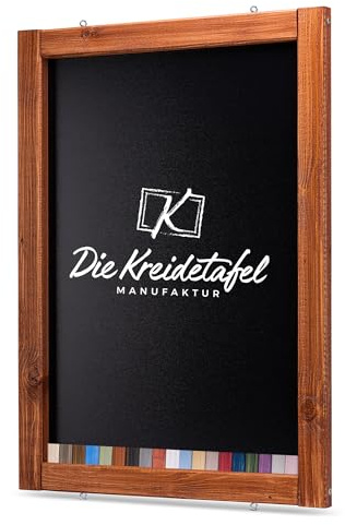 Rustikale Tafel Kreidetafel Wandtafel Küchentafel mit Holzrahmen zur Beschriftung mit Kreide im Landhausstil in verschiedenen Größen und Farben (Teak, 60x150cm)
