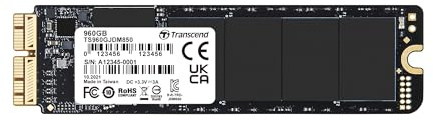 Transcend JetDrive 850 SSD 960GB (sans boîtier) pour MacBook Air 11 et 13 (Mi-2013 - 2017), MacBook Pro Retina 13 et 15 (Fin 2013 - Mi-2015) Jusqu'à 1 600/1 400 MB/s - TS960GJDM850