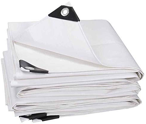 Lestarain Lona Impermeable Universal y Duradera de Lona con Ojales para Muebles， jardín ，Coche ect 280g/m2 Blanco 4X8M