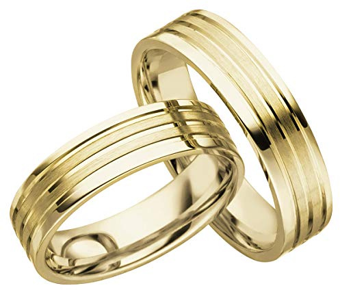 JC Trauringe Gold 585 Paarpreis I Traumhafte Eheringe breit 5,5mm I Einzigartige Partnerringe Gelbgold mit Gravur in edler Schatulle I 2 Hochzeitsringe Herrenring & Damenring I C010