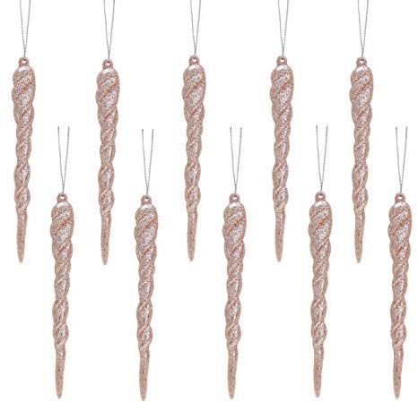 Christmas Concepts® Decoraciones de carámbano de Brillo de 12cm (4.8) - Adornos de Lujo para árboles de Navidad (Oro Rosa, Paquete de 10)