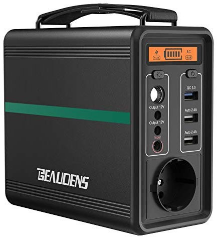 BEAUDENS Tragbare Powerstation 166WH, 150W (Surge 300W) Solar Generator Akku mit LiFePO4-Batterie, AC/ DC/ Car Lighter Port/ USB Ausgabe, Powerbank mit steckdose für Reise/Camping/Outdoors/Emergency