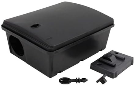 4 Contenitori per Esche Topicide Velenose Stazioni di Sicurezza a Norma HACCP. Distributori Erogatori per Ratti e Topi Grandi. Colore nero. Omaggio Guanti da Lavoro NBR