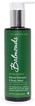 Balmonds Shampoo & Duschgel für Körper, Hände & Haare 200 ml | Extra Sanftes Waschgel für Empfindliche Haut | Ohne Duftstoffe, Seife & Parabene | Mit Kamille, Ringelblume, Brennnessel & Vogelmiere