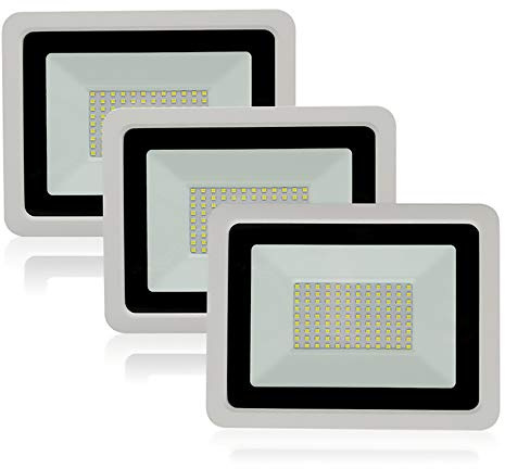 WCT Lot de 3 Projecteur Led Exterieur 10W Blanc Froid 6500K Éclairage de Sécurité 900LM Projecteur Étanche IP68 Lumières Extérieures pour Jardin Garage Terrasse Entrée