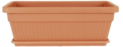 Tamersgifts 60cm Terracotta Garden Trough Planter with Saucer, Large Plastic Window Box Plant Pot, Outdoor Flower & Herb Planter, Weather Resistant Rectangular Patio Container, 22L
