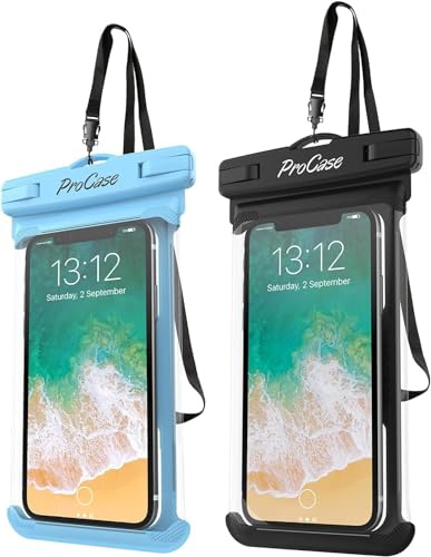 ProCase Vattentät Mobilväska, Vattentätt Universalt Mobilfodral för Mobiler upp till 7,0 Universal Waterproof Pouch [2-pack] - Svart/Blå