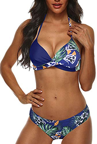 CheChury Donna Costume da Bagno Push Up Imbottito Reggiseno Bikini Due Pezzi Bikini Sexy Spiaggia Beachwear Swimwear Sportivo Mare Estate,Blu,M