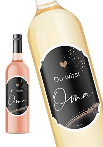 JoliCoon Flaschenetikett, Schwangerschaft verkünden, Du wirst Oma, 8,5x12cm | Strukturiertes Perlmuttpapier, selbstklebend, zuverlässige Haftung, für Wein-, Sekt-, Prosecco- und Geschenkflaschen