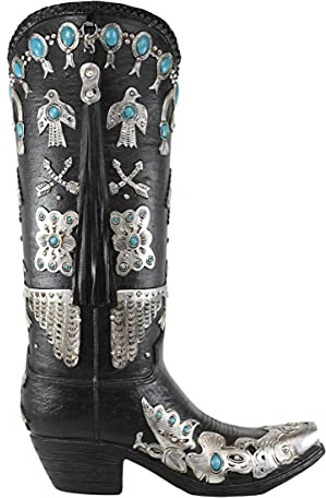 Ebros Rustic Southwestern Aztec Eagles and Arrows with Turquoise Beads Cowboy Cowgirl Boot Decorative Figurine Or Floral Vase Planter Tooled Leather Finish Table Shelf Countertop Accent