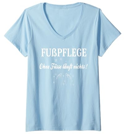 Ohne Füsse läuft nichts Damen Fußpflegerin, Füsse Podologin, lustiger Spruch, Fußpflege T-Shirt mit V-Ausschnitt, Kurzarm, Schwarz, S