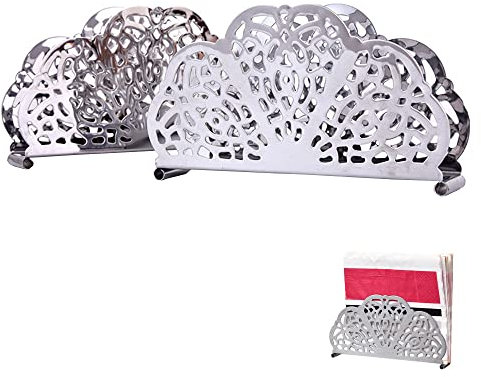 2 Pièces Distributeur de Serviettes Vertical, Support Serviette Papier, Porte Serviettes Papier, Acier Inoxydable, pour Comptoirs de Cuisine, Table à Manger, Décoration de Fête (14x7,6x3,2cm, Argent)