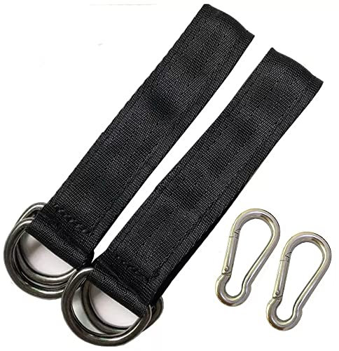 CZlinOduMMX 2 Stück Swing Hanging Kit Hängematte Befestigung Schaukel Aufhängung Befestigung Nylon Hanging Gurt mit 2 Schwerlast Karabinern und D-Ringen für Schaukel Hängematten(Schwarz)