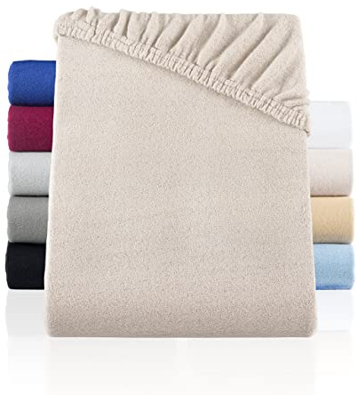 BaSaTex Flausch Topper-Spannbetttuch, 140x200-160x200 cm, Natur/Ecru | Winter Thermo Fleece Spannbettlaken, wärmendes plüsch Spannbetttuch Teddy, flauschiges Bettlaken, Steg: bis 10cm