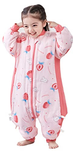Chilsuessy Schlafsack Baby Winter Schlafsack mit Füßen 2.5 Tog Kinder Ganzjahres Schlafsack mit Beinen Junge Mädchen Schlafanzug, Süße Erdbeere, 100/Baby Höhe 85-95cm