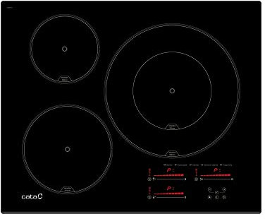 Cata, Placa de Inducción, Modelo INSB 6032 BK/A, 3 Zonas de Cocción |) Niveles de Potencia Booster, Ancho de 60 centimeters, Negro