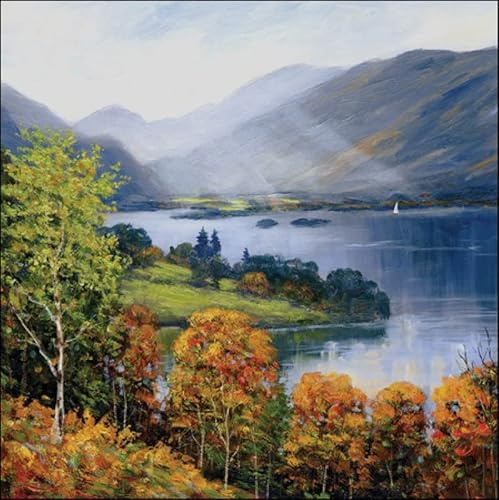 General Blank Card for Men or Women - 'The Lakes' Painted Landscape Scene - Suitable for Birthdays & Other Occasions - Eco-Friendly & Recyclable - By Woodmansterne