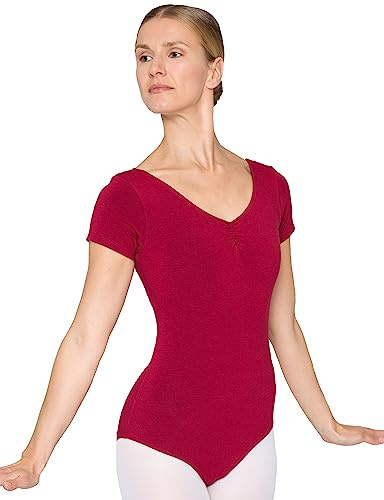 tanzmuster Ballett Trikot Damen Kurzarm - Fenja - Baumwolle - Bustier - geraffter Ausschnitt - Tanz Body - Ballettkleidung für Erwachsene