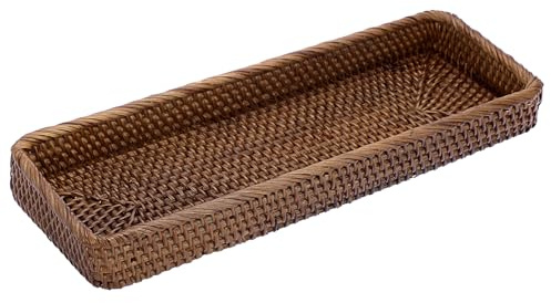 IGNPION Rattan-Serviertablett, dekorativer Ausstellungstisch, Aufbewahrung, Toilettentank, Papier, Schreibtisch-Organizer für Küche, Make-up, Schminktisch, Serviette, Kerze, Ornament (40 x 15 cm