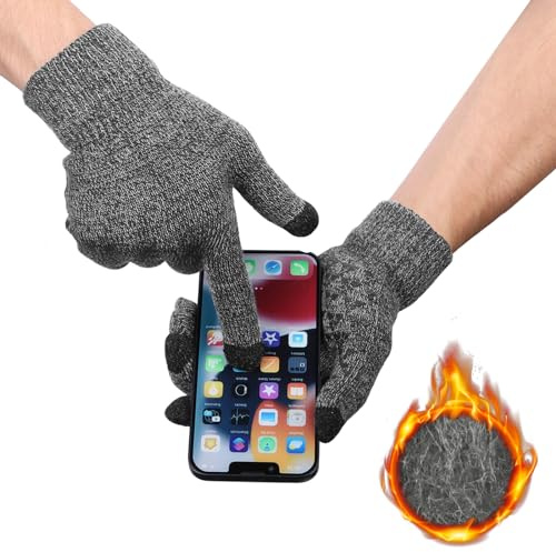 Minicoco Winter Gloves - Warm Knitted Thermal Gloves for Men & Women, Touch Screen, Non Slip, Fleece Elastic Cuffs, Ideal for Driving, Cycling, Running