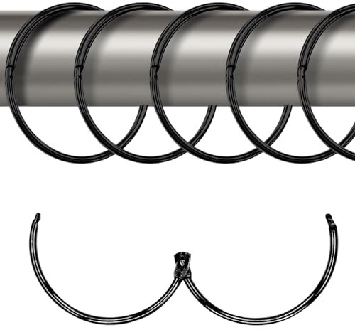 20 Anillos de Metal 50 mm para Cortinas de Ducha y Barras - Colgantes para Libros (Negro)