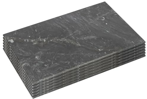Argon Tableware Marble Placemats - 30 x 20cm - Black - Pack of 6 - Rectangle Placemats Dining Mat Table Mat Plate Serving Trays for Appetizers, Lunch, Mains, Parties, Food Presentation