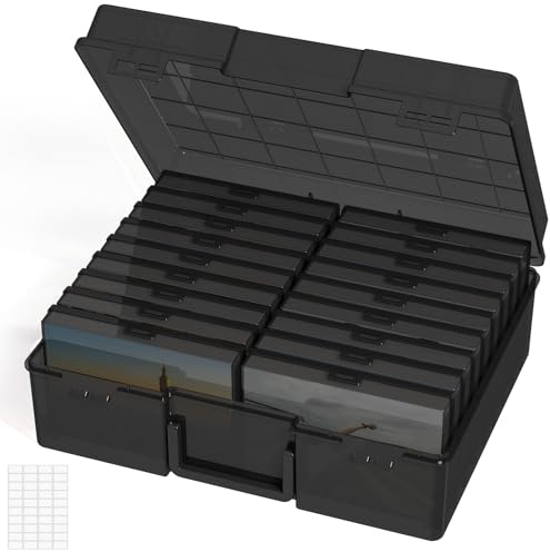 Lifewit Photo Storage Box 4x6 Photo Case, 18 pcs Inner Photo Keeper, Black Photo Boxes Storage with 1 Sheet Label Sticker, Seed Organizer Craft Storage Box for Cards Pictures Stamps Office Supplies