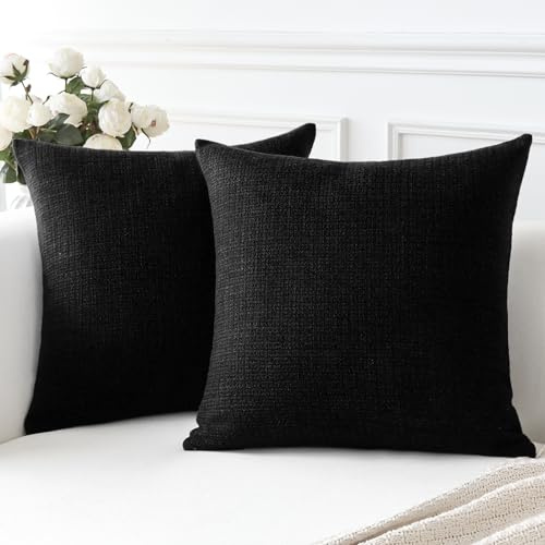 Artscope 2er Set Kissenbezug Einfarbig Wurfkissenbezug Leinen Kissenbezüge Moderne Dekokissen Kissenhülle Set Kissen Fall für Sofa Schlafzimmer Zuhause Dekor 50x50 cm Schwarz