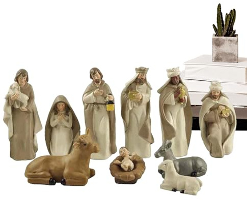 Bavokon Crèche De Noël Set, 10 Pièces Santons Noel Figurines Statue Jésus, Ornement Naissance du Christ Nativité Figurines, Ornements Cadeaux Catholiques Multicolore
