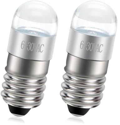 Ruiandsion Upgrade E10 Hiking Camping Light Super Bright White LED Flashlight Bulb 0.6W 6-30V 6V 12V 24V LED Replacement Bulb Torch Lamp Emergency Work Lights White,No-Polar 2PCS