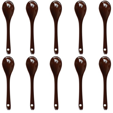 Pirhosigma, 10 cucchiaini in ceramica da 11,9 cm, per caffè, uova, dessert, yogurt, tè, tè con latte, marrone