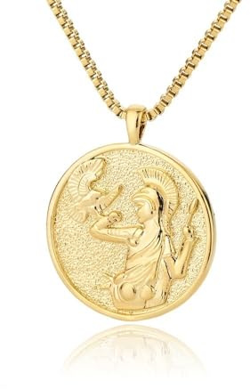 SEKDAQ Collar Chapado En Oro De 18 Quilates De Athena Artemis Hecate,Collar De Mitología Griega,Collar De Reina con Medallón De Oro For Mujer