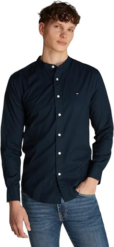 Tommy Hilfiger Camisa Hombre Flex Poplin Solid Mao Regular Fit, Azul (Desert Sky), M