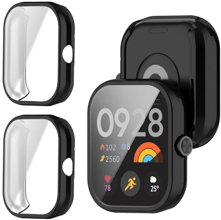YealRed Funda [2 Piezas] para Xiaomi Redmi Watch 4 con Protectora Película, Protección Completa Carcasa para, TPU Flexible Antirrayas Protectora para Xiaomi Redmi Watch 4 (Negro+Negro)