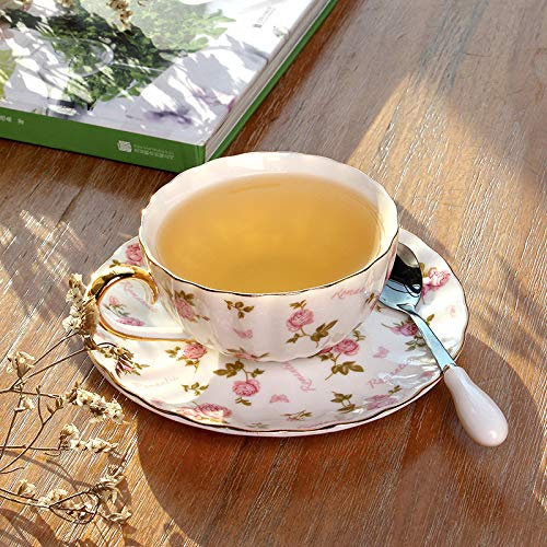 NZPOST Kaffeetassen, Teeservice, Porzellan, handgefertigt, Kaffeetasse, elegant, mit A-Druck, weiß, feine königliche Tassen, Kaffeetasse für Hochzeiten (Rose)