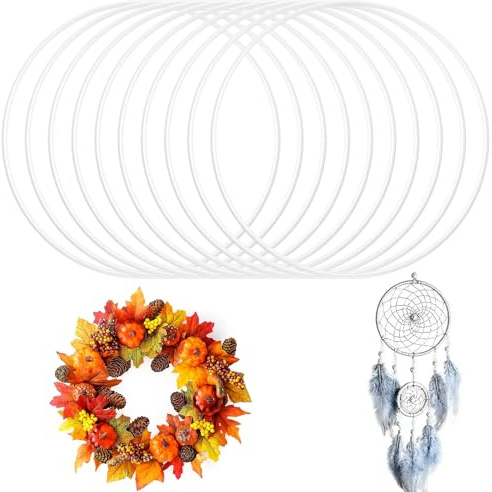 FINEASY 10 Pezzi Anelli in Metallo per Fai da Te, Anelli Decorativi da Appendere, Anelli per Acchiappasogni, Anello in Metallo Bianco per Decorazioni Murali, macramè, Corona di Nozze (15cm)