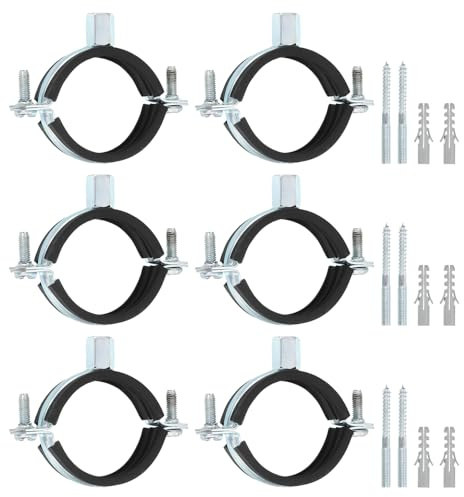 sourcing map 6 Pcs Adjustable Pipe Bracket Clamp, 2(50mm) Wall Ceiling Mount Split Ring Pipes Hanger Galvanized Iron Pipe Strap Support with Screw & Expansion Tube for Tube