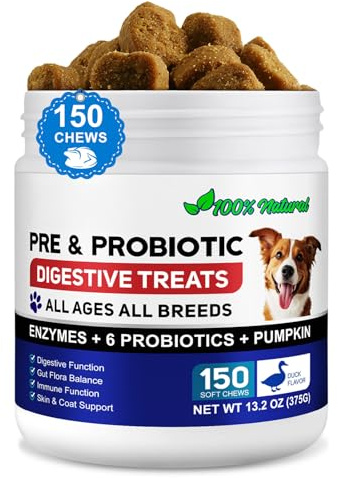 Probiotics for Dogs 150 Chews,Dog Probiotics for Gut Health,Itchy Skin, Yeast Balance and Immune System,Dog Probiotic Supplements Duck flavor