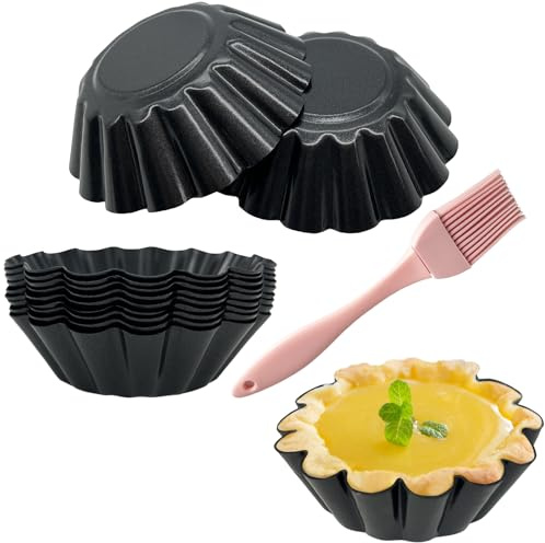 Urxirha 12Pcs Egg Tart Molds, 3-Inch Nonstick Tart Pans with Silicone Brush