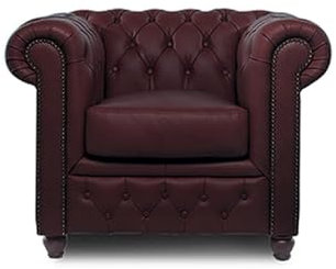 Poltrona originale Chesterfield - Modello Brighton FT | The Chesterfield Brand | Realizzata a mano in 100% vera pelle | Colori inglesi classici | Garanzia 12 anni (Antique Burgundy)