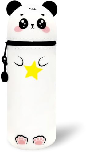 GDFJBG 2-in-1 Silikon Federmäppchen - Kawaii,Tischstifthalter Federtasche Tischstifthalter, Reißverschluss, Silikon, Stiftetasche Buntstifte Marker (Panda)