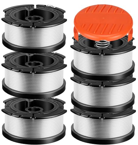 Cilivo AF-100 AF100 String Trimmer Replacement Spool Compatible with Black + Decker GH900 GD600 GH610 Autofeed Weed Eater,Spool Line 30 ft /0.065'' 8-Pack (6-Spool + 1 Cap+1 Spring)