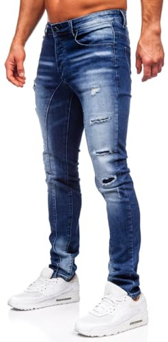 BOLF Herren Jeans Denim Jeanshose Jeanspants Used Look Stretch Basic Straight Cut Stonewashed Baumwolle Casual Slim Fit MP0159BS Dunkelblau L [6F6]