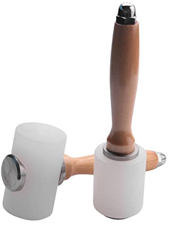 IMCCZONY 2 PièCes SéRies Marteau de Sculpture en Cuir, Maillet en Cuir, Marteau en Nylon à Manche en Bois, Outils en Cuir pour le Travail en Cuir Bricolage Fait à la Main