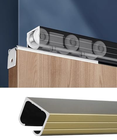 Minglez sliding door kit Sliding Pocket Door Track Kit Heavy Duty Top Hung, Box Rail Exterior Barn Door Hardware Kit with Pulley, 24/30 / 42/46 In(30in/76.2cm,Champagne Gold)