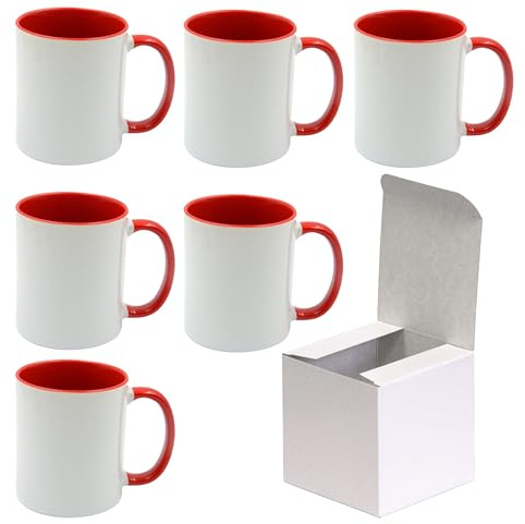 AL PRODUCTION Set Tazze per Sublimazione in Ceramica Bianca 330ml - Tazza Mug di Categoria AAA inclusa di Scatola per Gadget e Personalizzazioni - Made in Italy (Rosso, 6 Unità)
