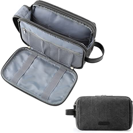 BAGSMART Men's Wash Bag, Large Capacity Travel Toiletry Bag & Wet Pocket | for Full-sized Toiletries, Shavers & Skincare Storage, Bathroom, Gym, Camping, Canvas Black