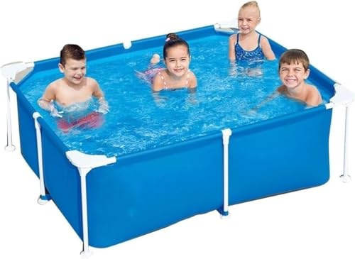Frame Pool,metal Frame Rectangular Pool With Filter Pump, Children’s Paddling Pool Framed Pool Foldable Tarpaulin, Blue, 180 * 140 * 60cm
