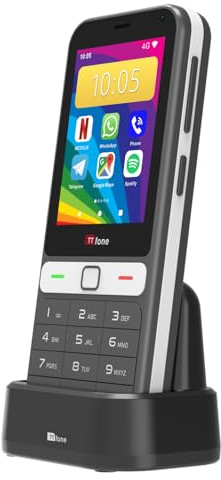 TTfone TT280 – Simple 4G Dual SIM Bar Phone with Android, 2.8 Touchscreen Pay As You Go Smartphone - Three with Dock Charger